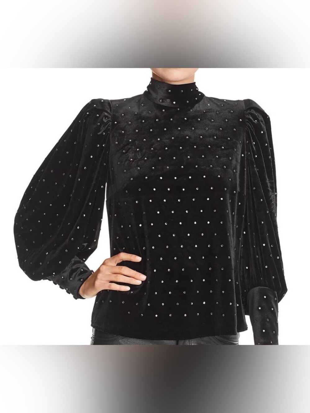 Velvet Rebecca Minkoff Tie-Neck Studded Women's Top - Black NWT